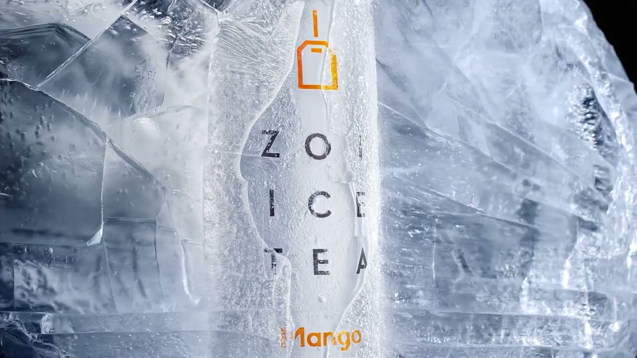 ZOI Ice Tea mango can frozen in ice